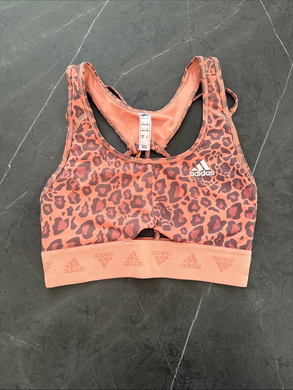Adidas Coral and Dark Pink Leopard Print Sports Bra